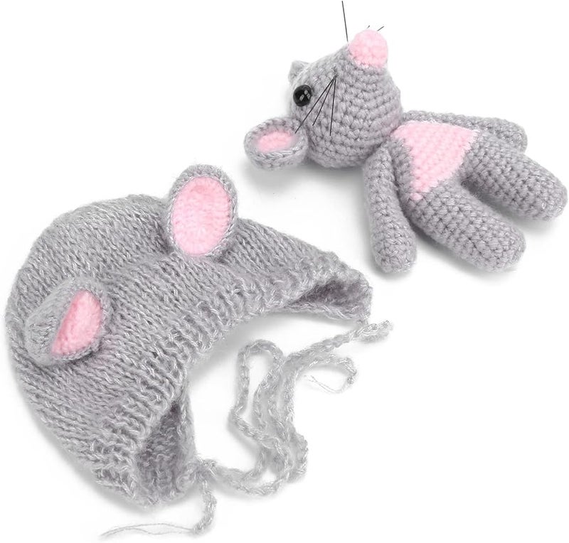Light Gray Newborn Crochet Photography Outfit Hat Doll Costume 0 3 Months - Image 2